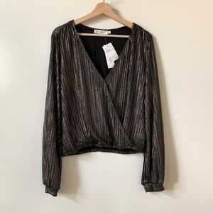 All in favor Black Sparkly Wrap Long Sleeve Blouse